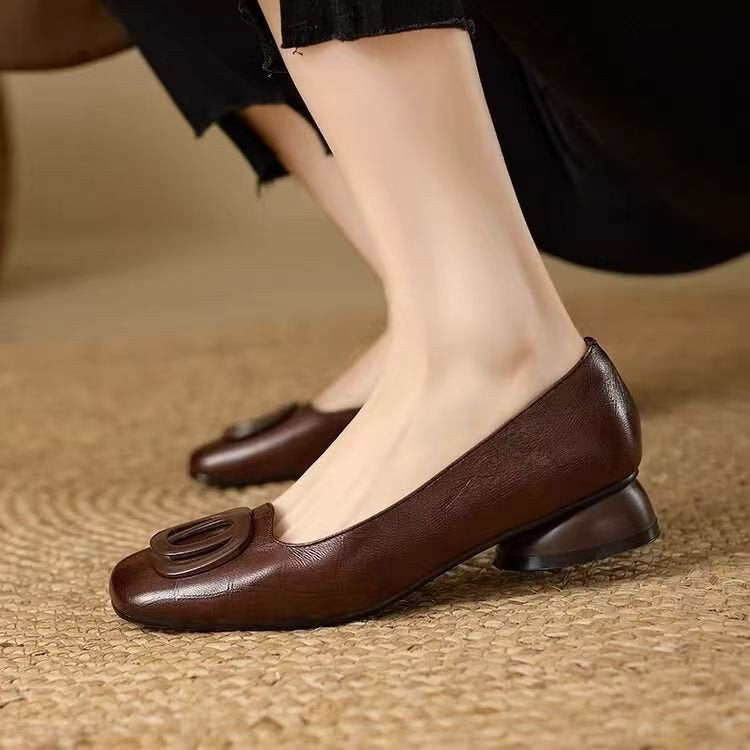 Ballerines plates Mary Jane vintage à bout rond et petit talon épais pour femme