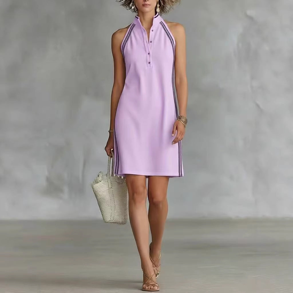 Robe Chemise sans Manches à Col Boutonné pour Femme