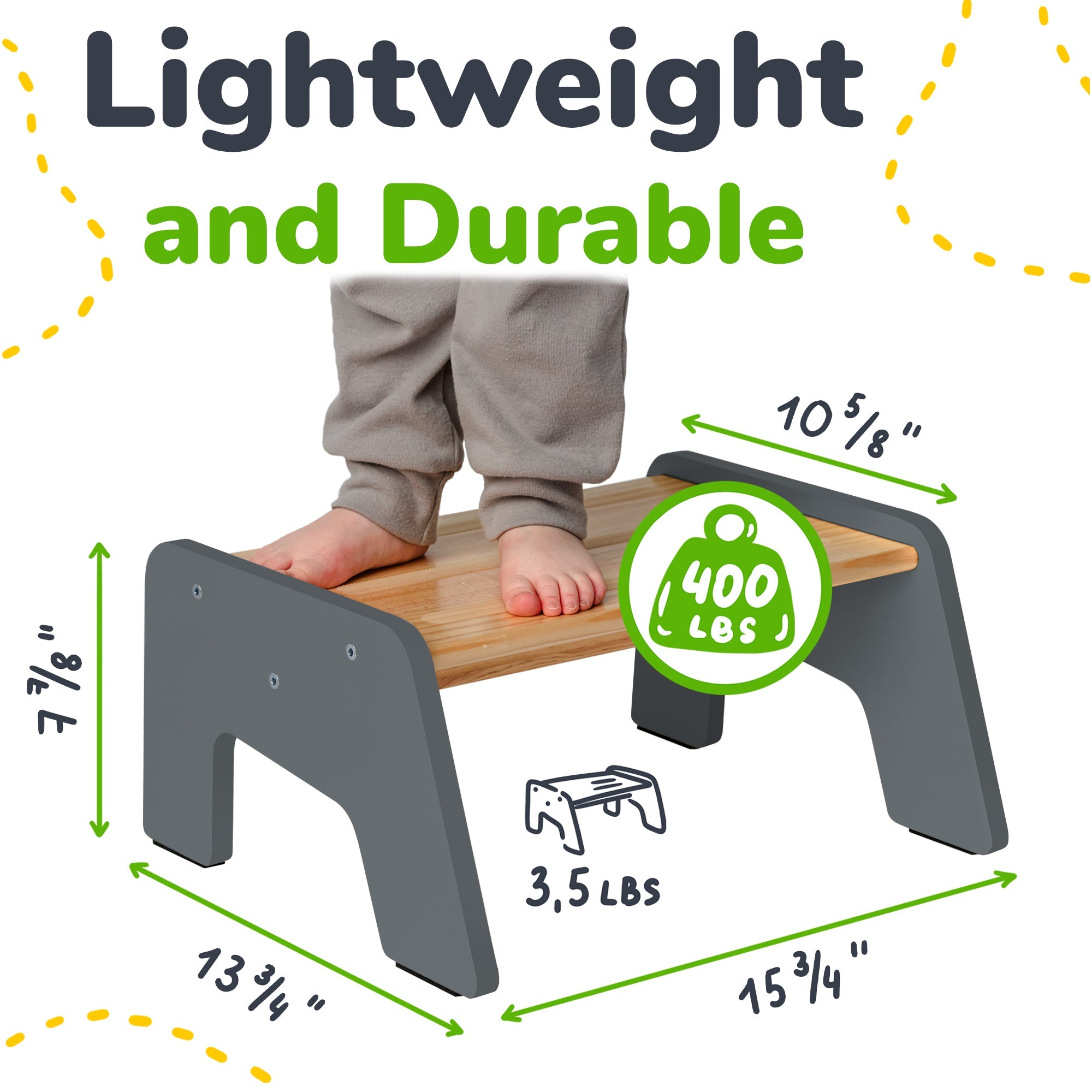 Tabouret en bois à 1 marche pour enfants (tabouret polyvalent pour la cuisine, la salle de bain et l'apprentissage de la propreté)