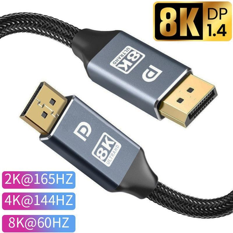 Adaptateur DisplayPort mince et flexible haute vitesse 1,4 Gbit/s Ultra HD 8K 4K 144 Hz 165 Hz de 1 m/2 m/5 m pour moniteur, PC, ordinateur portable, projecteur