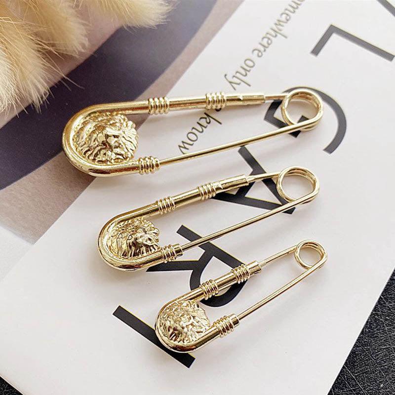 1 pc Alliage Double Tête de Lion Broche Épinglette Épingles de Sûreté à la Mode Femmes Fermeture de Taille Hommes Costume Veste Décoration Bijoux Rétro Double Tête de Lion Épingle de Sûreté Manteau Broche de Tempérament