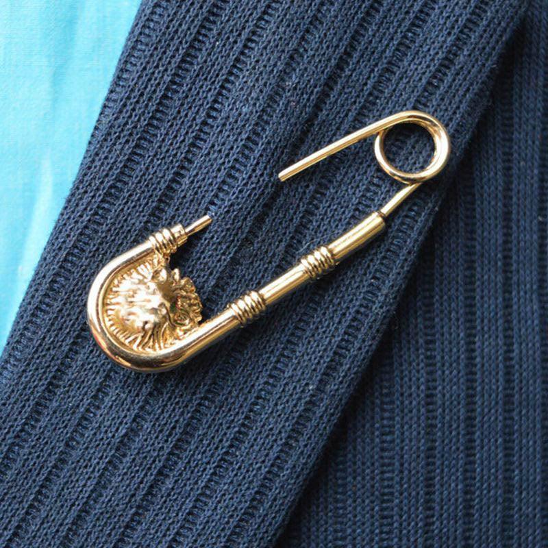 1 pc Alliage Double Tête de Lion Broche Épinglette Épingles de Sûreté à la Mode Femmes Fermeture de Taille Hommes Costume Veste Décoration Bijoux Rétro Double Tête de Lion Épingle de Sûreté Manteau Broche de Tempérament