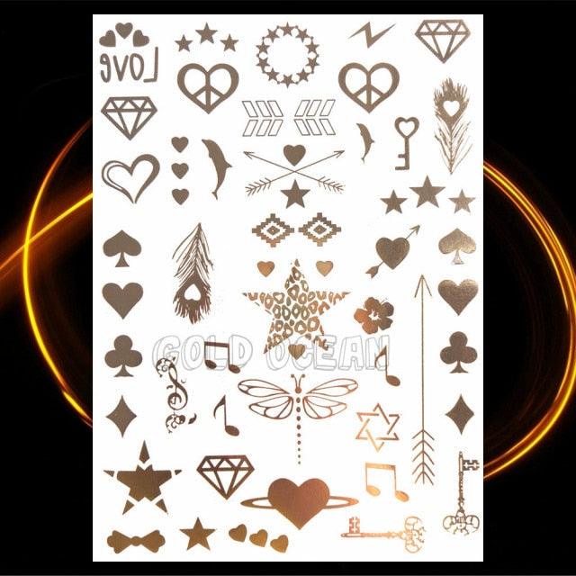 1 autocollant de tatouage Bracelet Chaîne Or Style Été Bijou Factice Tatouage Temporaire Étanche Or Argent Pailleté Tatouage Corporel Visage pour Femmes