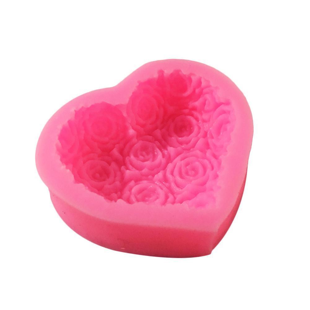 1 moule en silicone 3D en forme de cœur et de fleur rose pour la décoration de gâteaux en fondant et chocolat, moules de cuisson, moule à savon, fleur rose, moules en forme de cœur, fondant, sucre, pouding, savon, moule à bougie