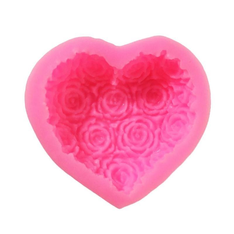 1 moule en silicone 3D en forme de cœur et de fleur rose pour la décoration de gâteaux en fondant et chocolat, moules de cuisson, moule à savon, fleur rose, moules en forme de cœur, fondant, sucre, pouding, savon, moule à bougie