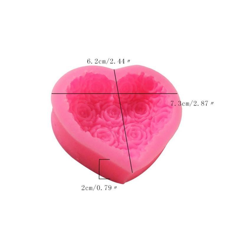 1 moule en silicone 3D en forme de cœur et de fleur rose pour la décoration de gâteaux en fondant et chocolat, moules de cuisson, moule à savon, fleur rose, moules en forme de cœur, fondant, sucre, pouding, savon, moule à bougie