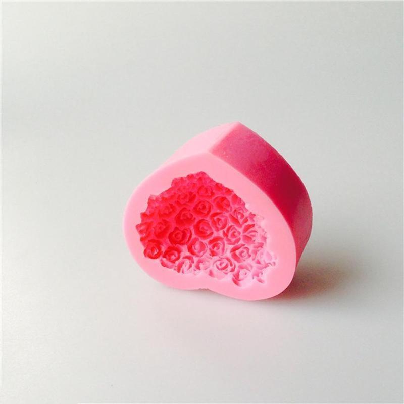 1 moule en silicone 3D en forme de cœur et de fleur rose pour la décoration de gâteaux en fondant et chocolat, moules de cuisson, moule à savon, fleur rose, moules en forme de cœur, fondant, sucre, pouding, savon, moule à bougie