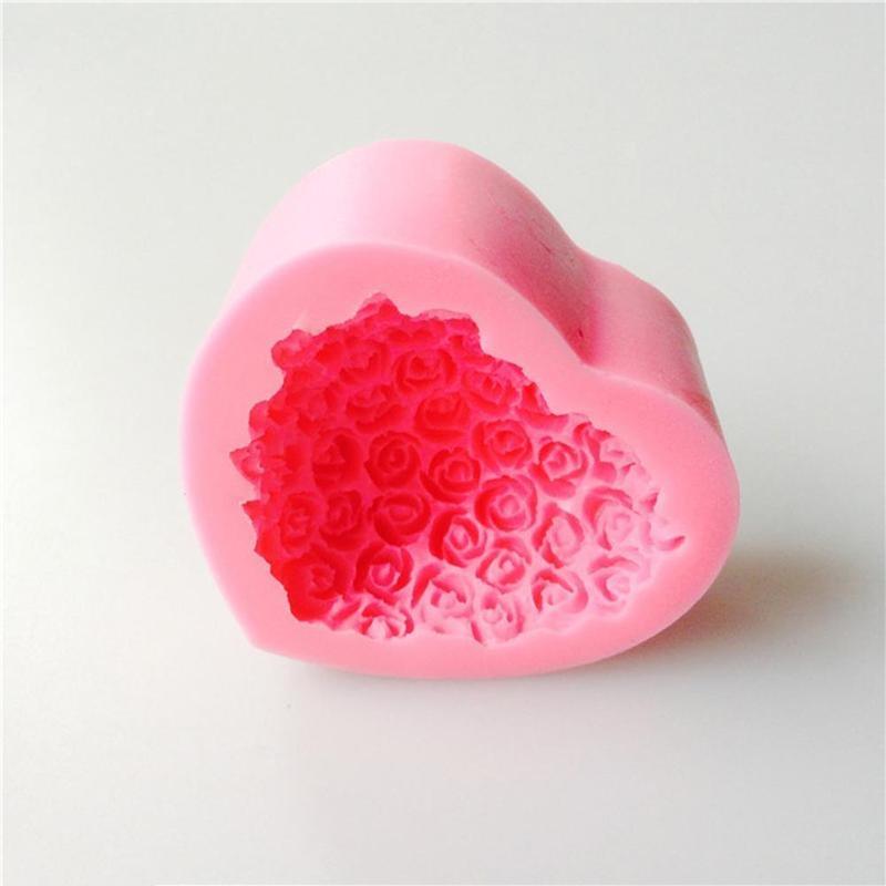 1 moule en silicone 3D en forme de cœur et de fleur rose pour la décoration de gâteaux en fondant et chocolat, moules de cuisson, moule à savon, fleur rose, moules en forme de cœur, fondant, sucre, pouding, savon, moule à bougie