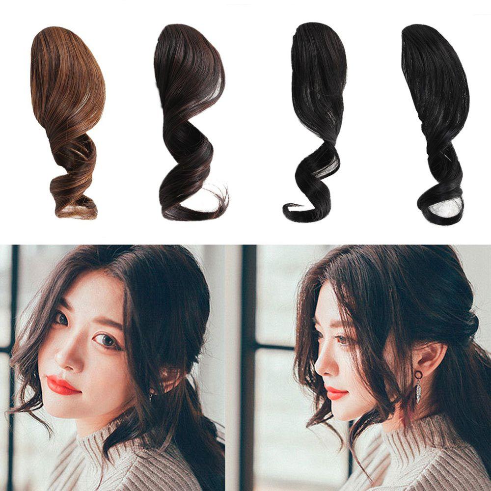 1PC Jolies Filles Faux Cheveux Frange Avant Accessoire de Coiffure Belle Mode Synthétique Cheveux Bouclés Extension Naturelle Frange Plate et Soignée avec Tempes pour Femmes Postiche à une Pièce
