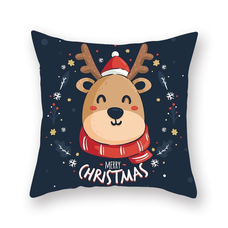 1 Housse de coussin en polyester à motif de cerf de sapin de Noël bleu Père Noël Joyeux Noël, housses de coussin décoratives, étui à oreiller arbre renne étoile pour fête, décoration de la maison, canapé décoratif, décoration de la maison, 45x45cm