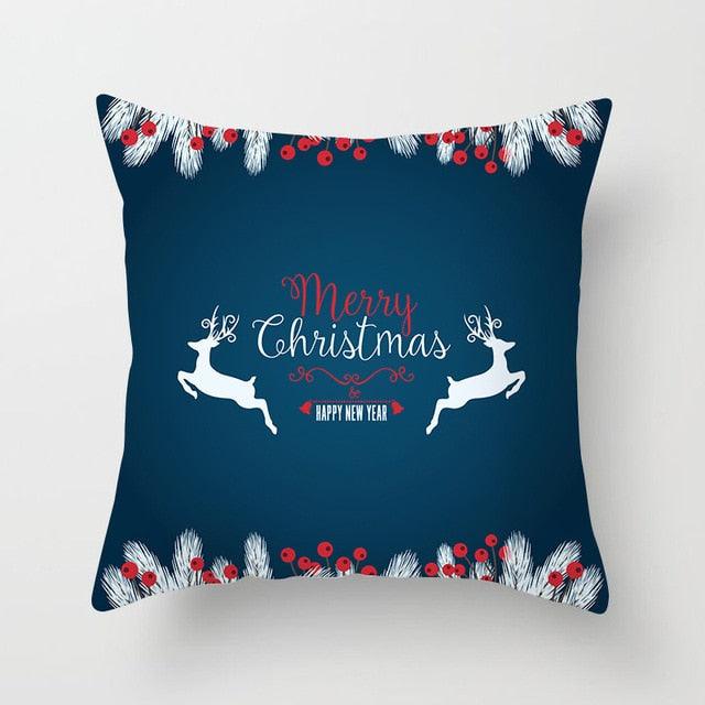 1 Housse de coussin en polyester à motif de cerf de sapin de Noël bleu Père Noël Joyeux Noël, housses de coussin décoratives, étui à oreiller arbre renne étoile pour fête, décoration de la maison, canapé décoratif, décoration de la maison, 45x45cm