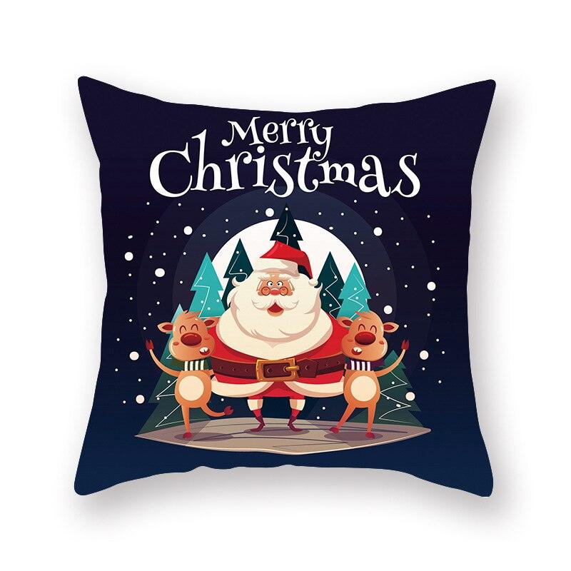 1 Housse de coussin en polyester à motif de cerf de sapin de Noël bleu Père Noël Joyeux Noël, housses de coussin décoratives, étui à oreiller arbre renne étoile pour fête, décoration de la maison, canapé décoratif, décoration de la maison, 45x45cm