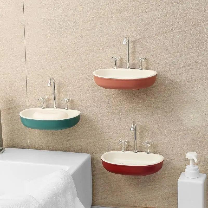 1 Pcs Porte-savon égouttoir en forme de robinet Produits de salle de bain portables Double couche 3 couleurs Boîte à savon écologique Porte-savon égouttoir Support éponge Récipient à savon avec bec verseur pour salle de bain douche évier de cuisine