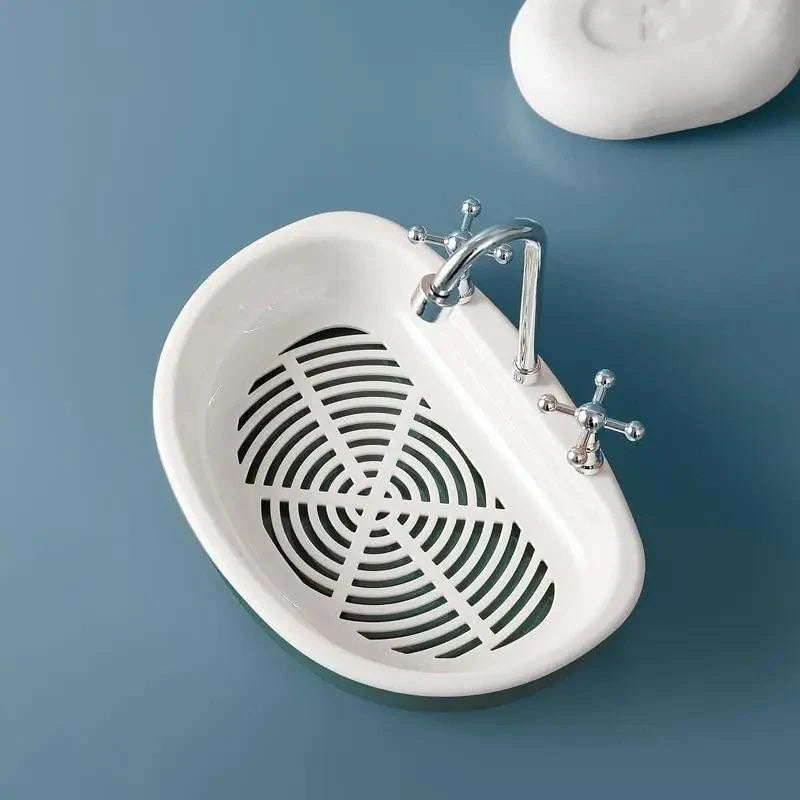 1 Pcs Porte-savon égouttoir en forme de robinet Produits de salle de bain portables Double couche 3 couleurs Boîte à savon écologique Porte-savon égouttoir Support éponge Récipient à savon avec bec verseur pour salle de bain douche évier de cuisine