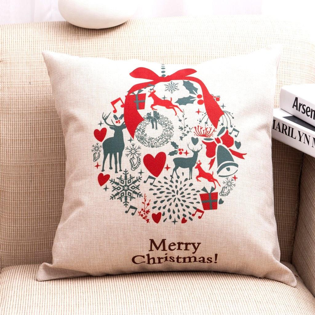1 Housse de Coussin Décorative Noël et Nouvel An, Joyeux Noël, Housses de Coussin à Motifs Sapin, Renne, Étoile, pour Fêtes et Décoration Maison, 45x45CM