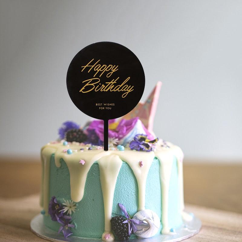 1pcs Décoration de gâteau d'anniversaire en métal Joyeux Anniversaire, Décoration de gâteau en métal et acrylique avec grappe de fleurs artificielles roses pour décoration de fête prénatale, d'anniversaire et de pâtisserie.