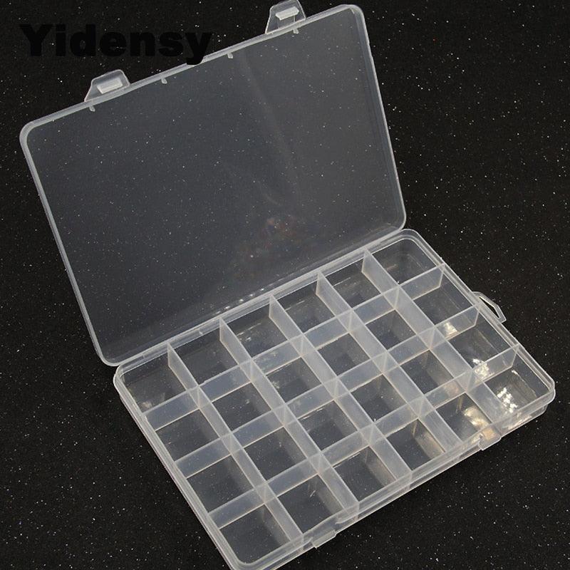 Boîte de rangement carrée en plastique transparent, 1 pièce, avec 10/24 compartiments réglables pour bijoux, perles, boucles d'oreilles, organiseur de perles en plastique pour bijoux et autres produits cosmétiques.