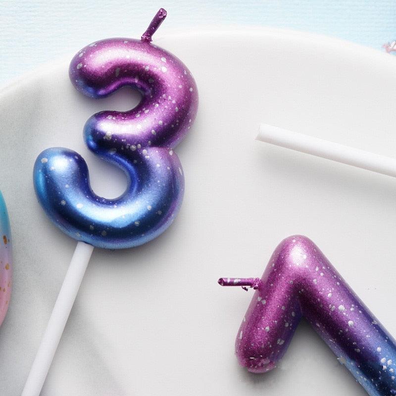 1 pièce Bougies Ciel Étoilé Décoration de Gâteau d'Anniversaire Dégradé Fête Gâteau Décoration Bougies Joyeux Anniversaire Bougies Chiffres pour Décoration de Gâteau pour Fête