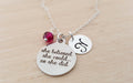“She Believed She Could So She Did” Necklace – Stainless Steel Charm with Sterling Silver Chain, Birthstone & Initial