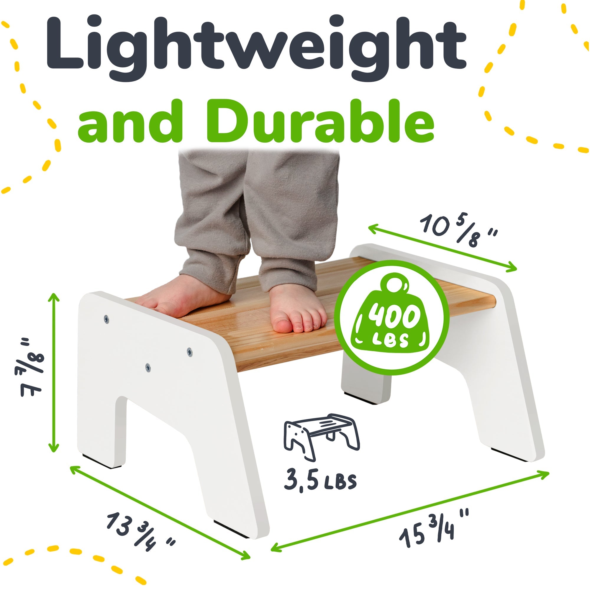 Tabouret en bois à 1 marche pour enfants (tabouret polyvalent pour la cuisine, la salle de bain et l'apprentissage de la propreté)