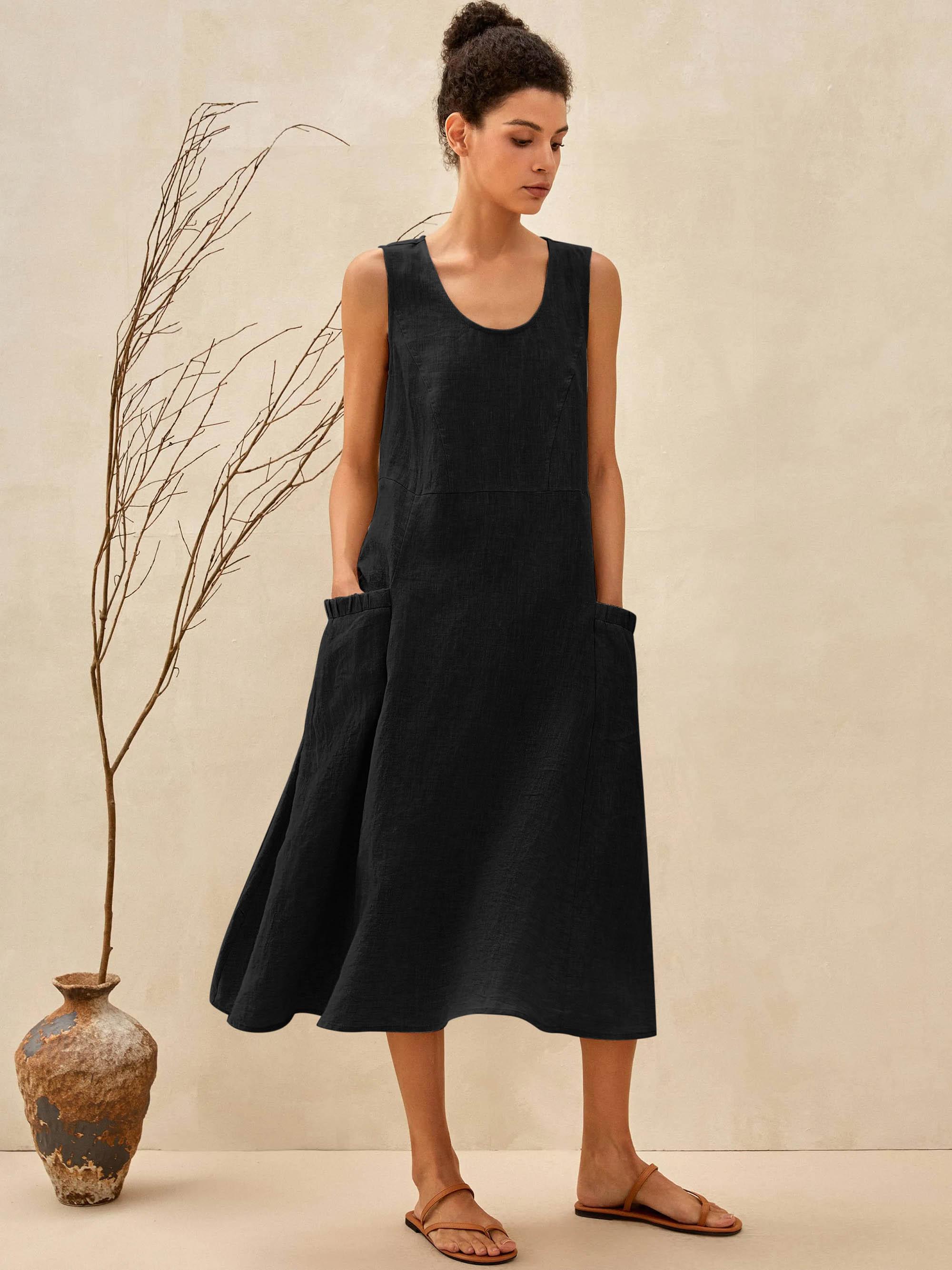 Robe débardeur de plage évasée 100 % lin GIANA