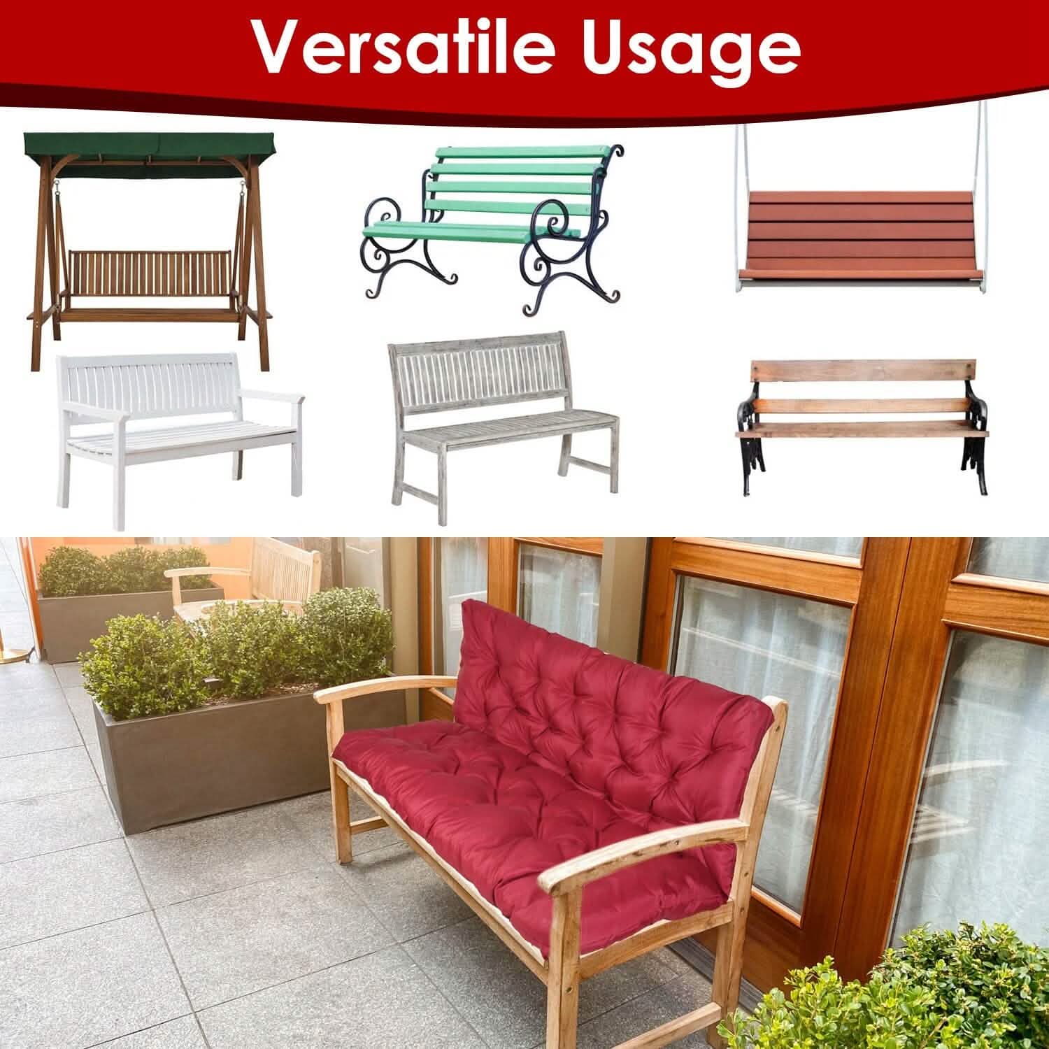 Coussin de rechange pour balancelle 2-3 places, coussin pour balancelle d'extérieur avec dossier et 8 attaches