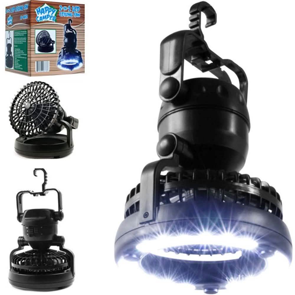 Ventilateur de plafond et lampe de camping 18 LED 2-en-1