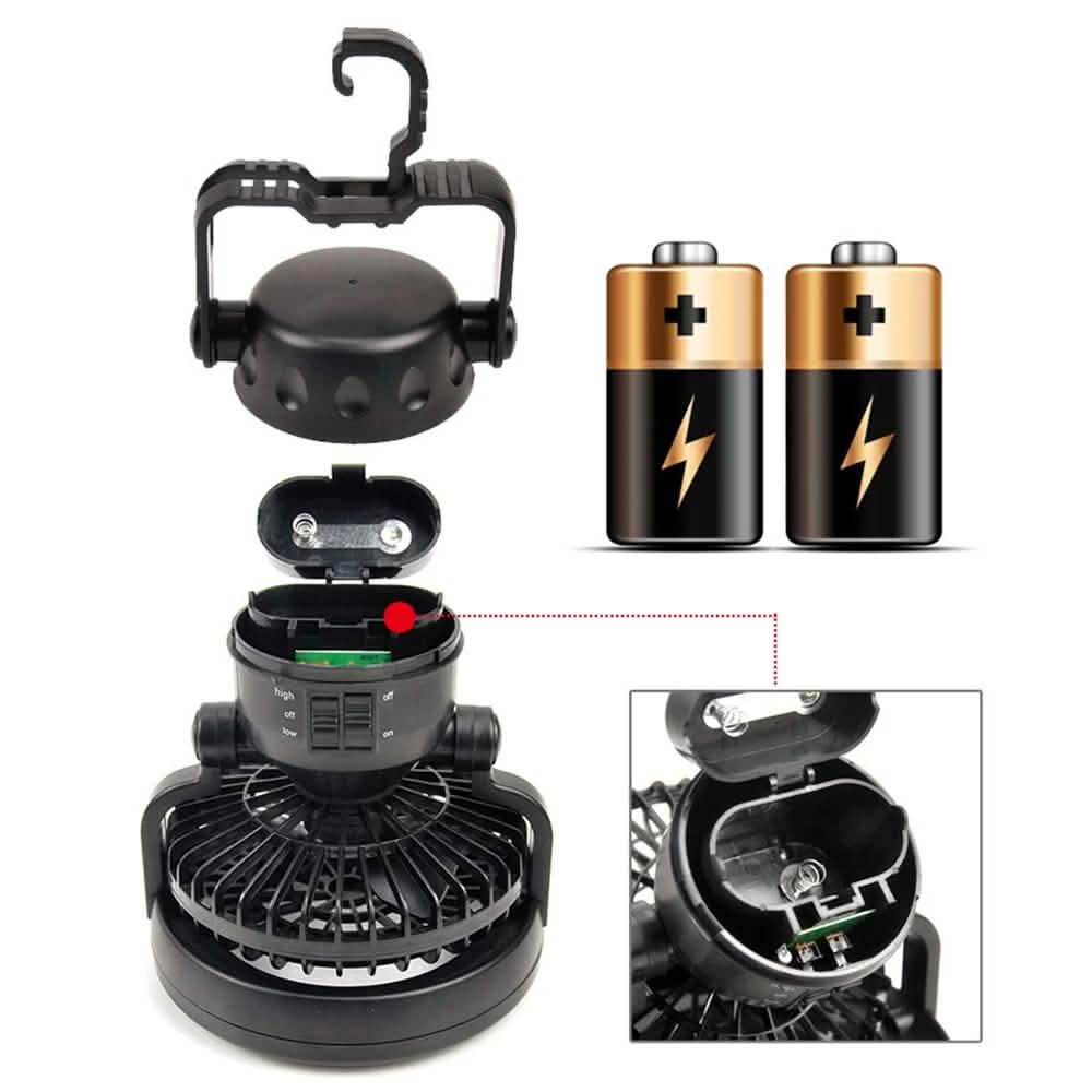 Ventilateur de plafond et lampe de camping 18 LED 2-en-1