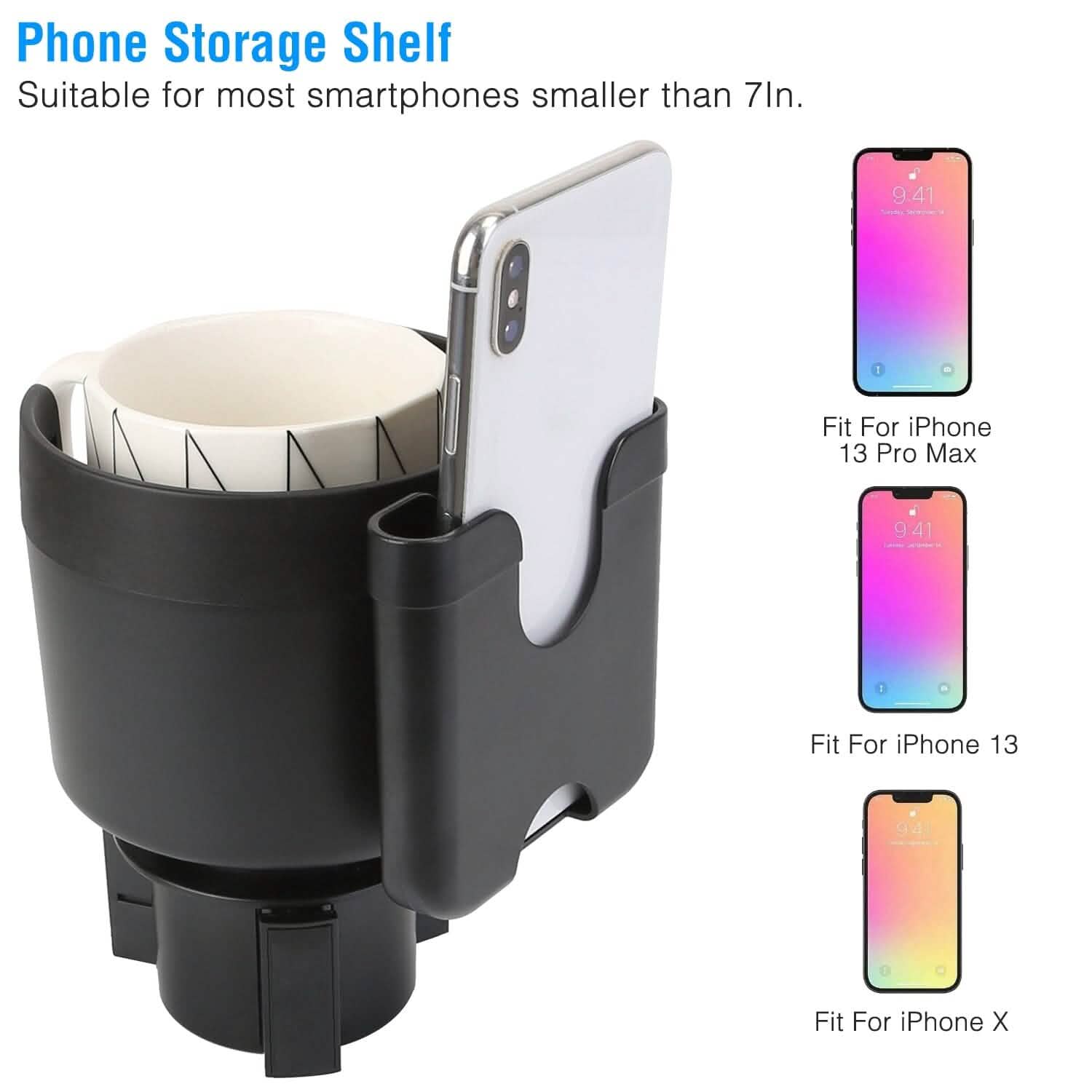 Porte-gobelet 2-en-1 avec support de téléphone et base réglable