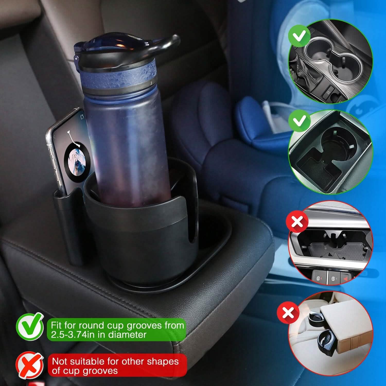 Porte-gobelet 2-en-1 avec support de téléphone et base réglable