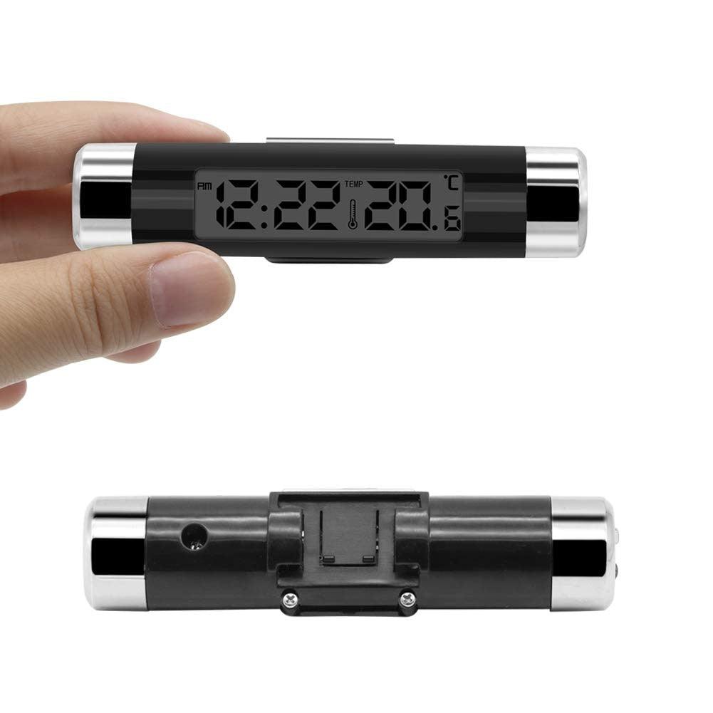 2 en 1 voiture véhicule affichage numérique LCD thermomètre horloge portable voiture tableau de bord numérique horloges avec lumière noire et écran LCD réglable jauge de température du véhicule support horloge