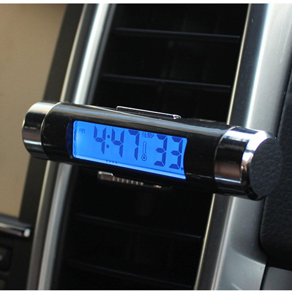 2 en 1 voiture véhicule affichage numérique LCD thermomètre horloge portable voiture tableau de bord numérique horloges avec lumière noire et écran LCD réglable jauge de température du véhicule support horloge
