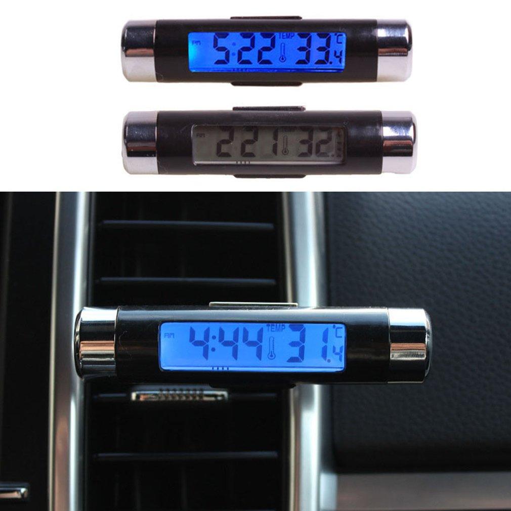 2 en 1 voiture véhicule affichage numérique LCD thermomètre horloge portable voiture tableau de bord numérique horloges avec lumière noire et écran LCD réglable jauge de température du véhicule support horloge