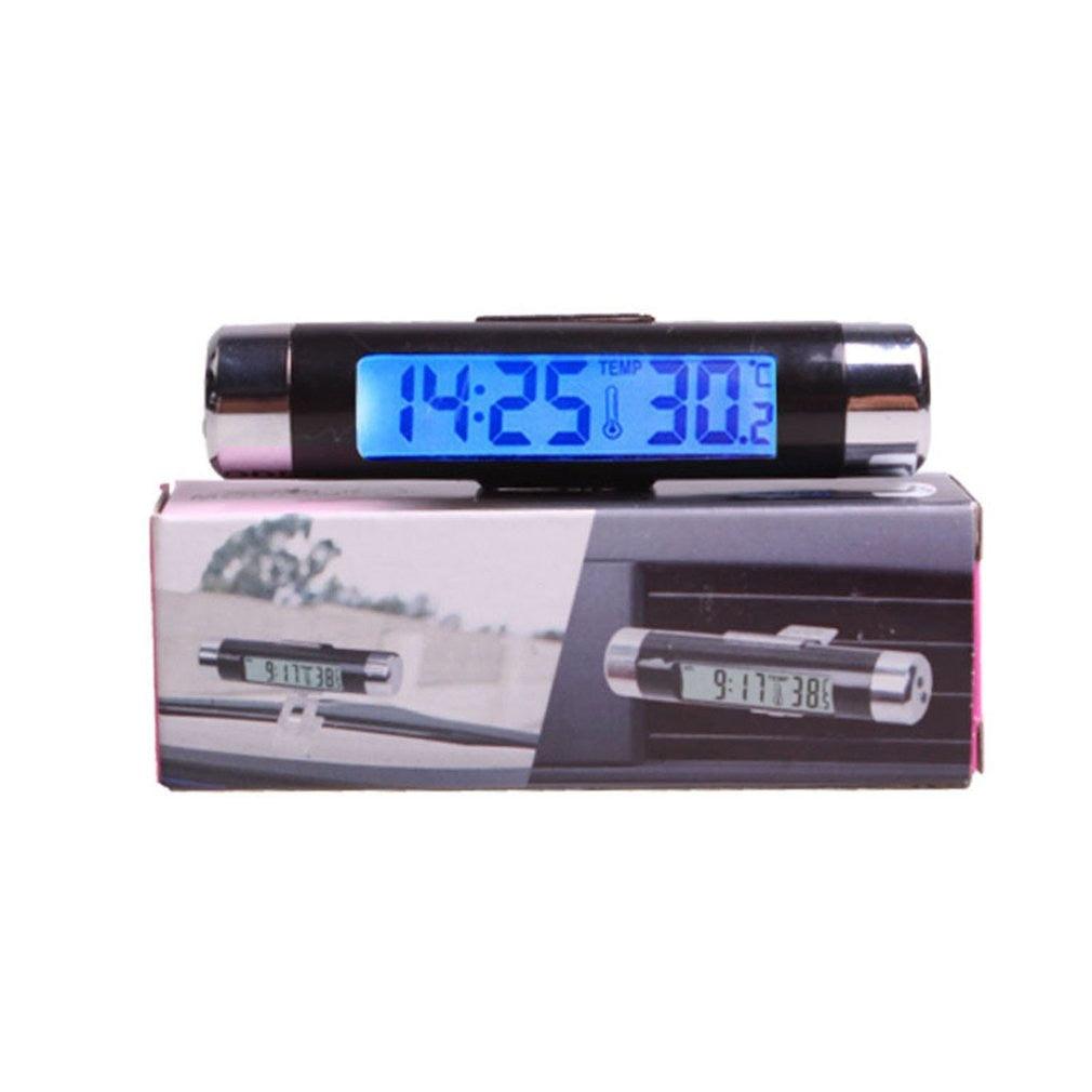2 en 1 voiture véhicule affichage numérique LCD thermomètre horloge portable voiture tableau de bord numérique horloges avec lumière noire et écran LCD réglable jauge de température du véhicule support horloge