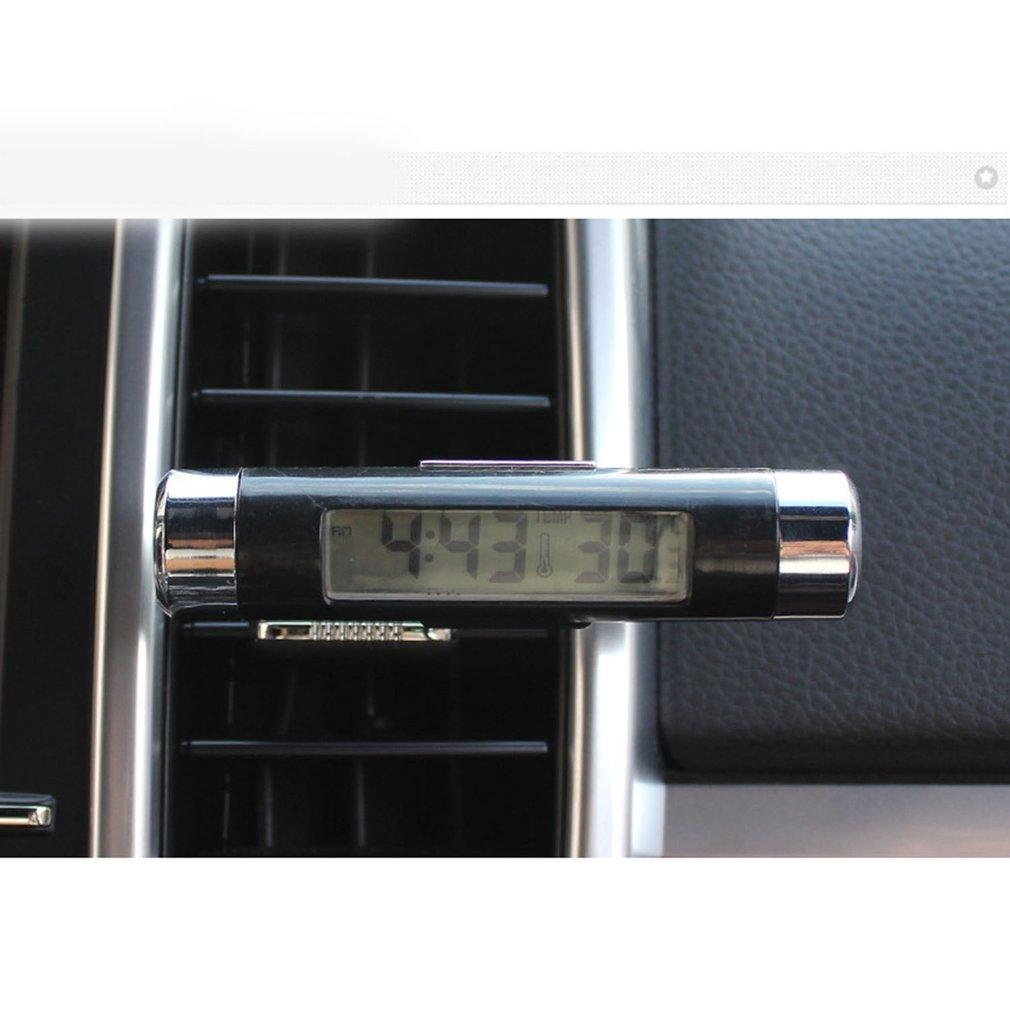 2 en 1 voiture véhicule affichage numérique LCD thermomètre horloge portable voiture tableau de bord numérique horloges avec lumière noire et écran LCD réglable jauge de température du véhicule support horloge
