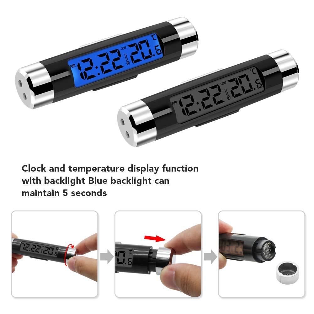 2 en 1 voiture véhicule affichage numérique LCD thermomètre horloge portable voiture tableau de bord numérique horloges avec lumière noire et écran LCD réglable jauge de température du véhicule support horloge