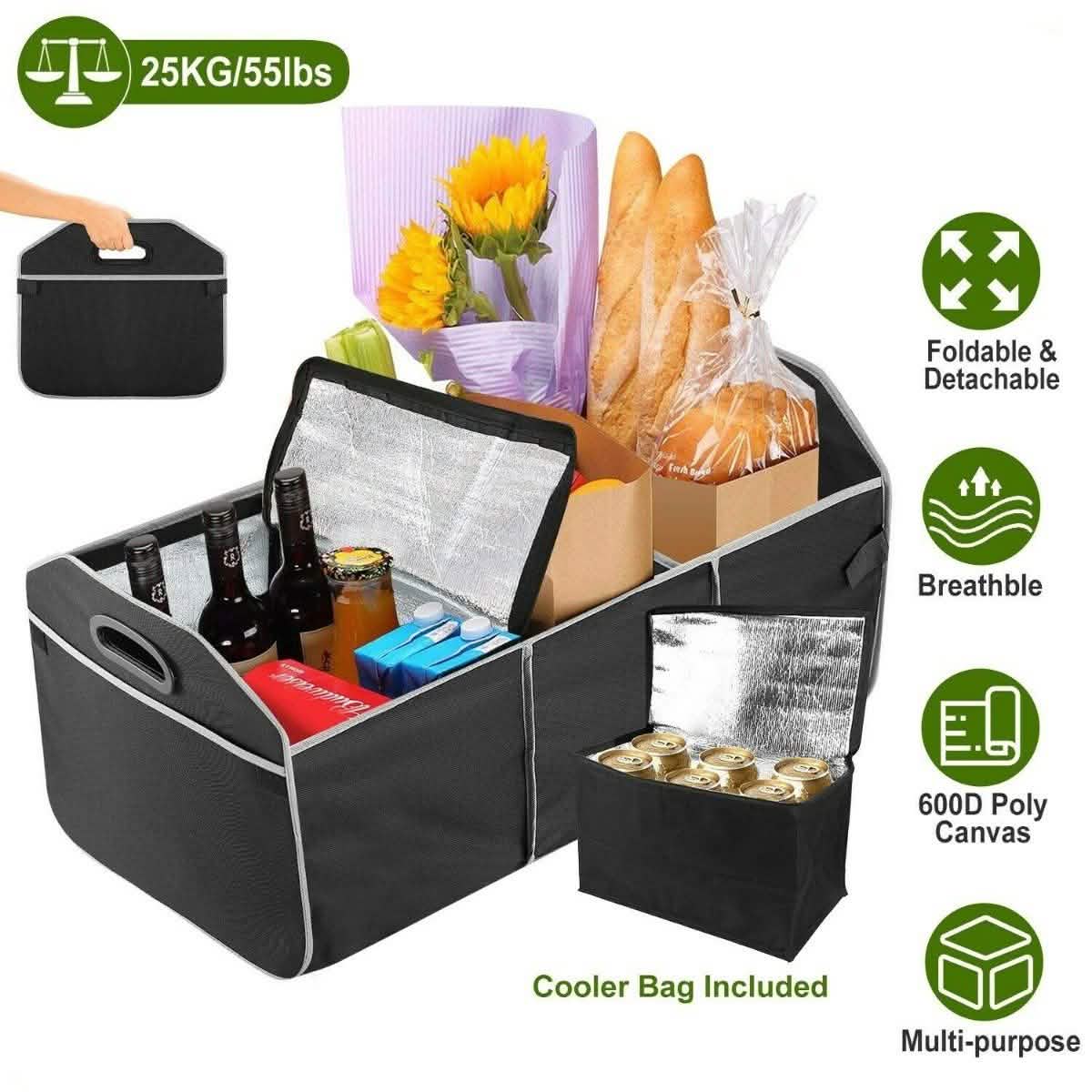 Organisateur de coffre pliable 2-en-1 avec glacière amovible