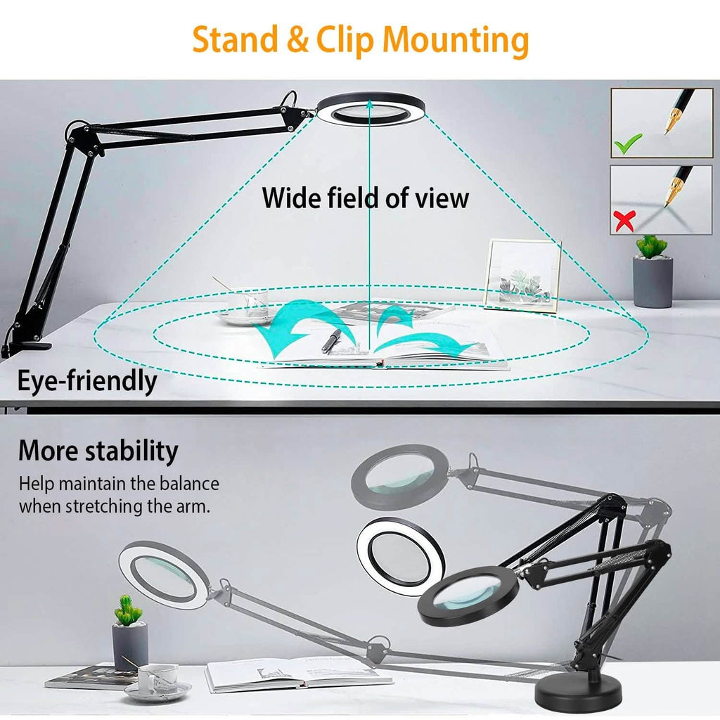 Lampe loupe LED de bureau 2-en-1 avec grossissement 8x