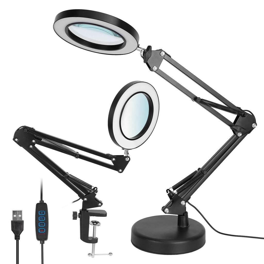 Lampe loupe LED de bureau 2-en-1 avec grossissement 8x