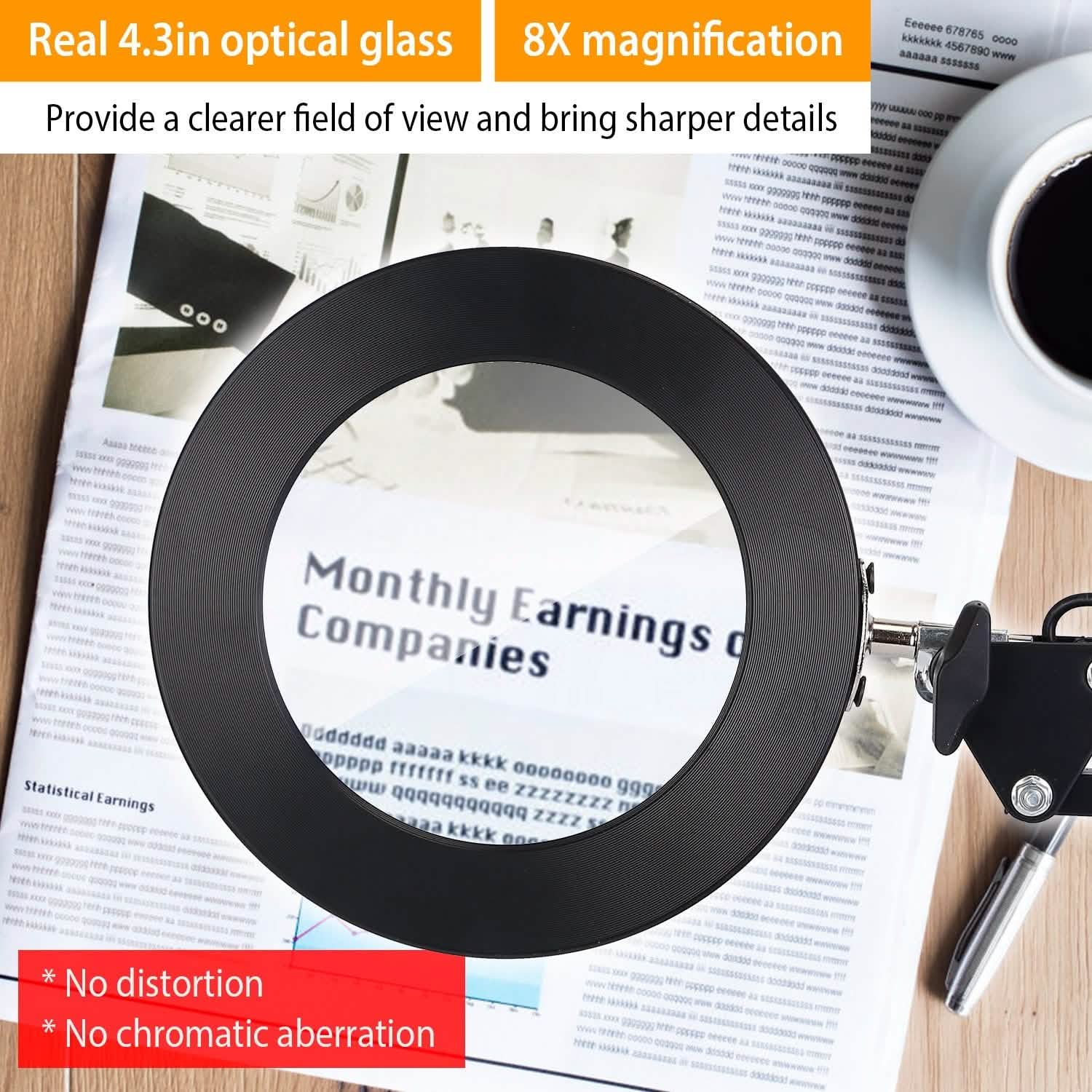 Lampe loupe LED de bureau 2-en-1 avec grossissement 8x