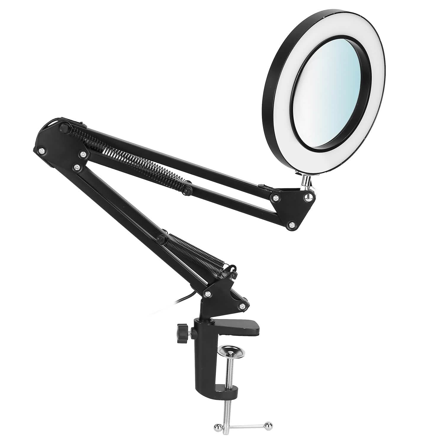 Lampe loupe LED de bureau 2-en-1 avec grossissement 8x