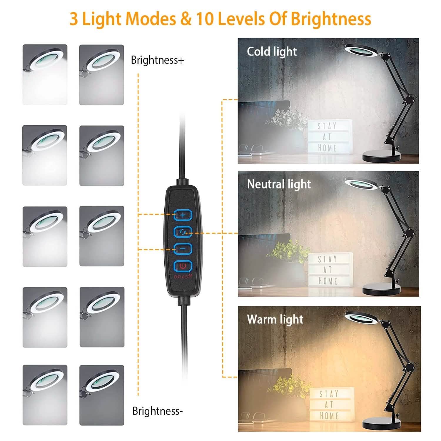 Lampe loupe LED de bureau 2-en-1 avec grossissement 8x