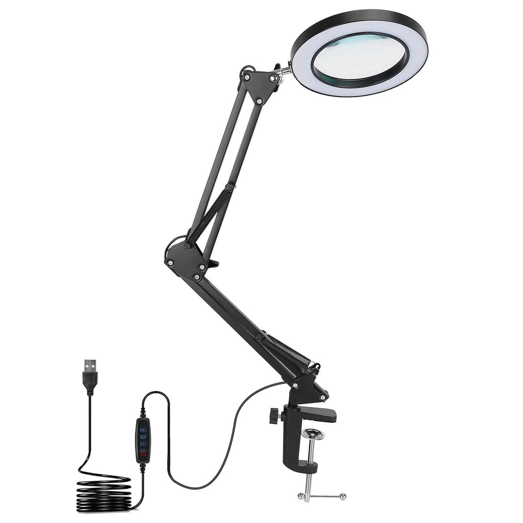 Lampe loupe LED de bureau 2-en-1 avec grossissement 8x