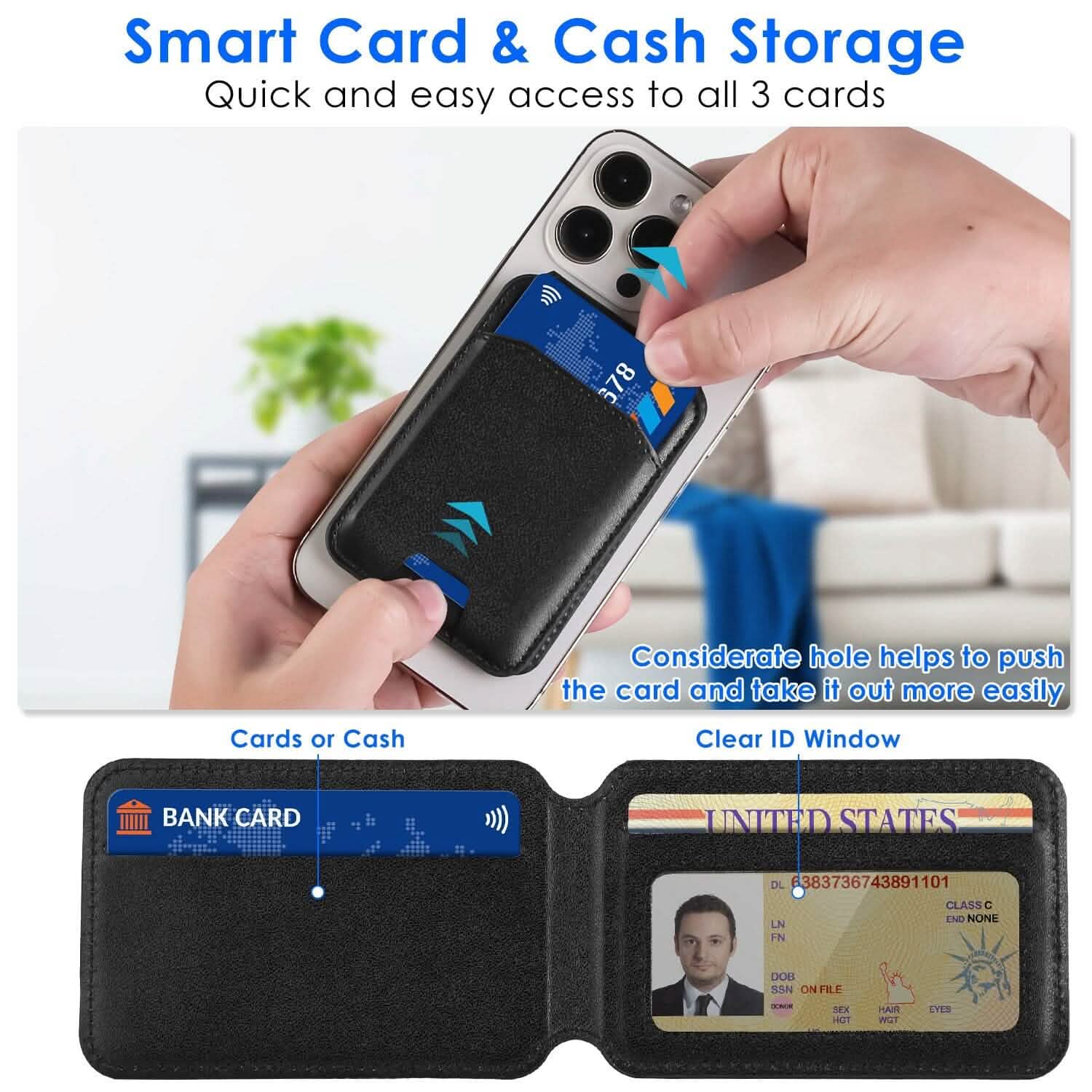 Portefeuille magnétique 2-en-1 et support de téléphone
