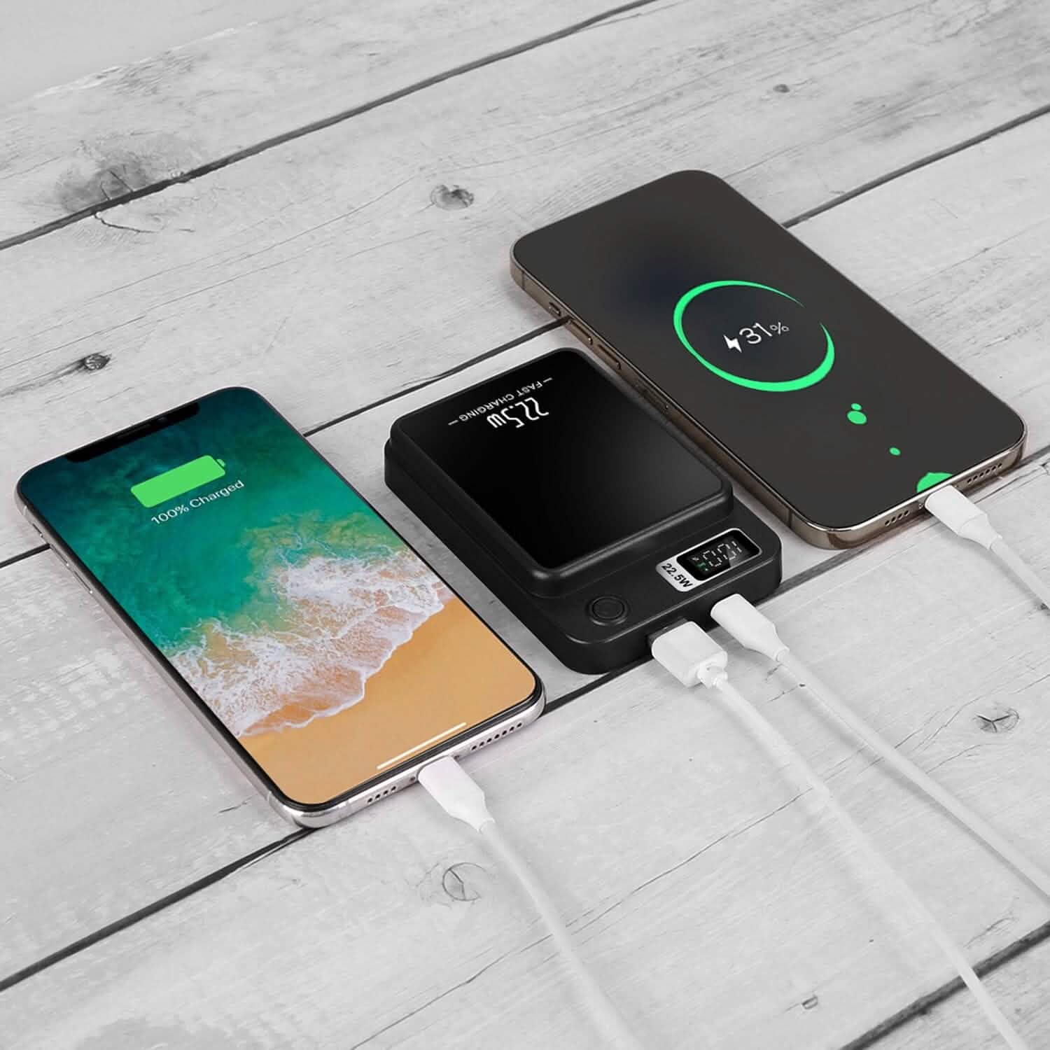 Batterie externe magnétique sans fil 2-en-1 10000 mAh Chargeur rapide PD20W compatible MagSafe
