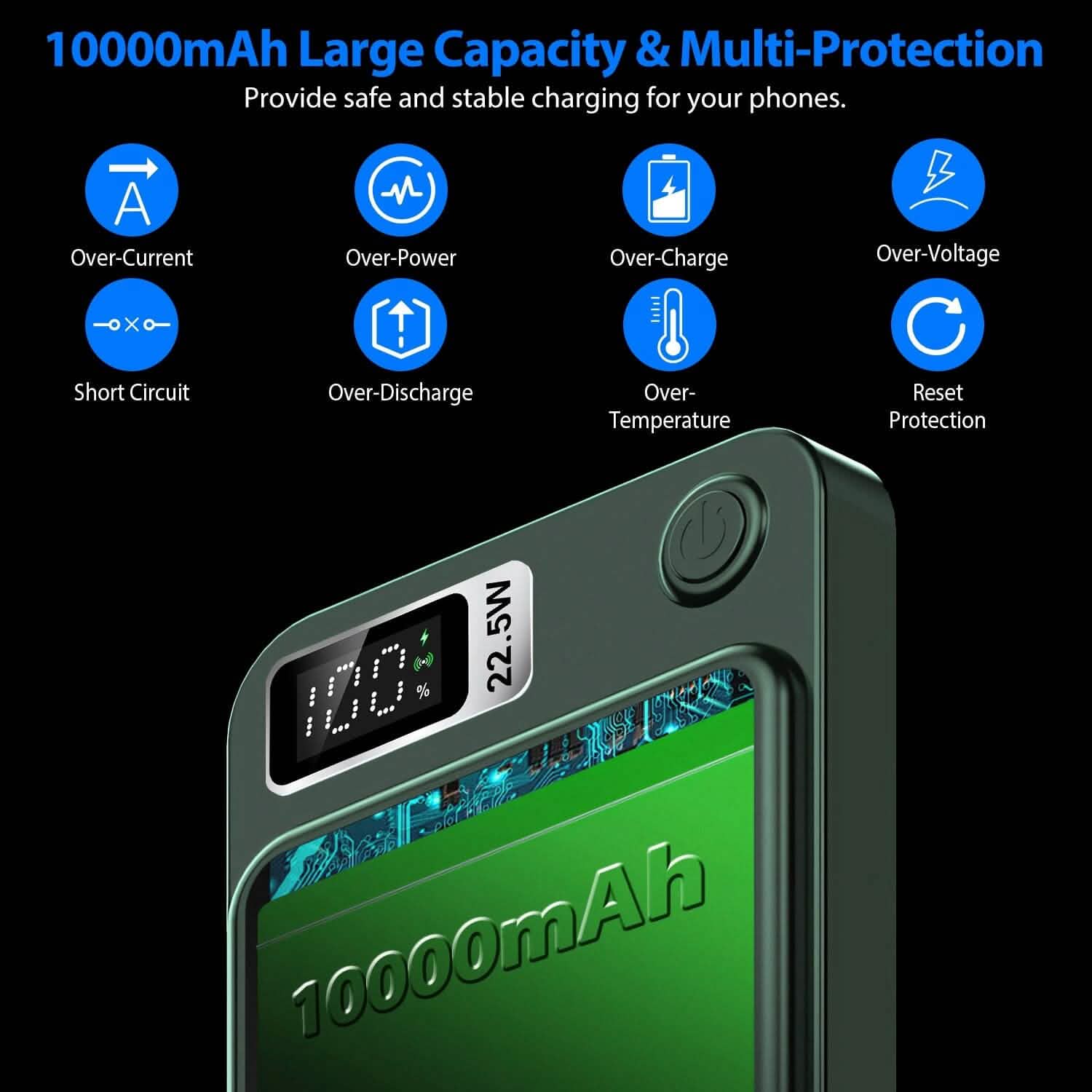Batterie externe magnétique sans fil 2-en-1 10000 mAh Chargeur rapide PD20W compatible MagSafe