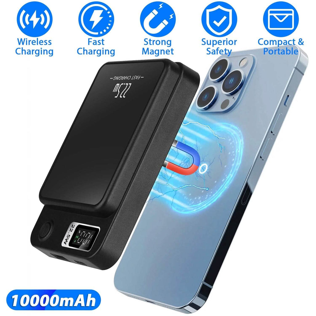 Batterie externe magnétique sans fil 2-en-1 10000 mAh Chargeur rapide PD20W compatible MagSafe