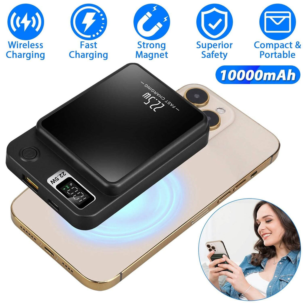 Batterie externe magnétique sans fil 2-en-1 10000 mAh Chargeur rapide PD20W compatible MagSafe