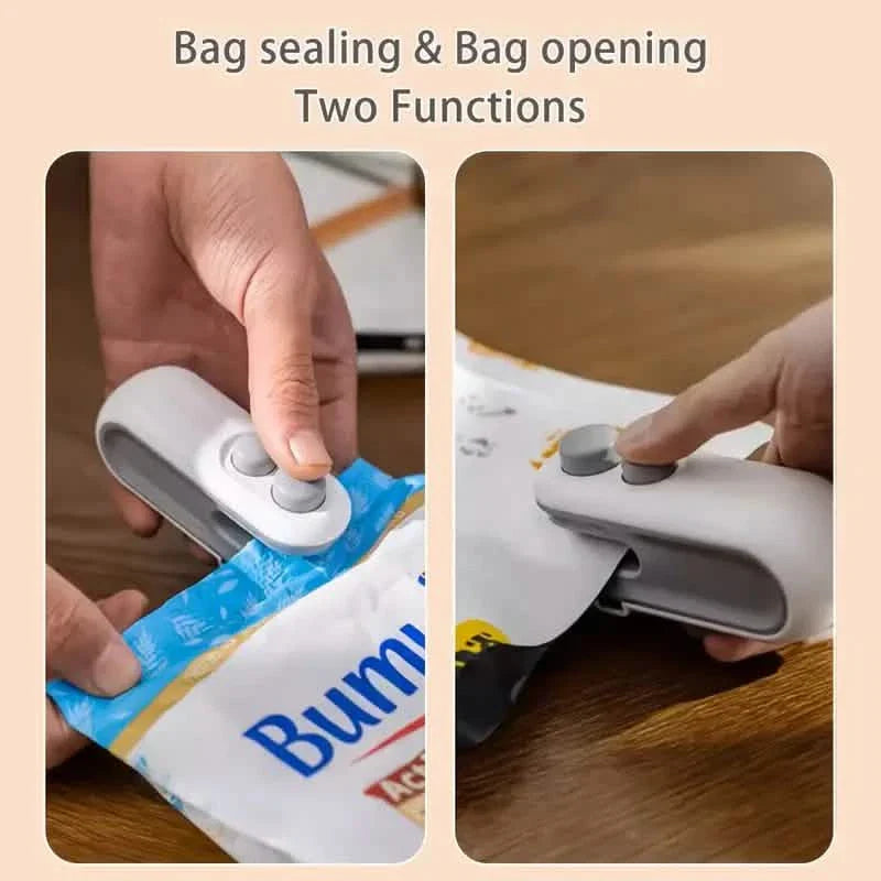Mini scelleuse de sacs 2-en-1 pour collations, scelleuse thermique en plastique rechargeable par USB avec cutter