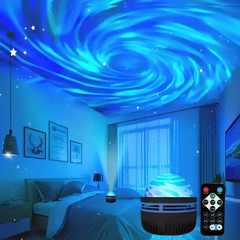 Projecteur 2-en-1 Aurore Boréale et Vagues Océaniques avec Lumières Féeriques Ciel Étoilé